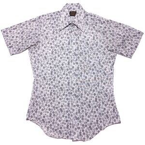 Vintage 1970s SEARS Disco Short Sleeve Button Shirt Dots Polyester‎ 15 Medium M